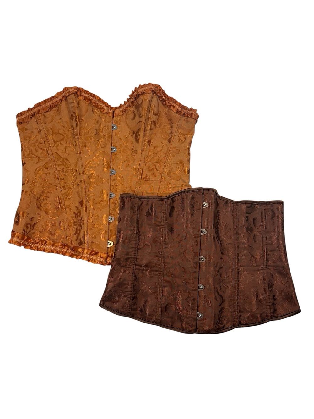 Vintage Style Brocade Corset Bustier Crop Tops Set of 2 Bundle Lot Womens Medium